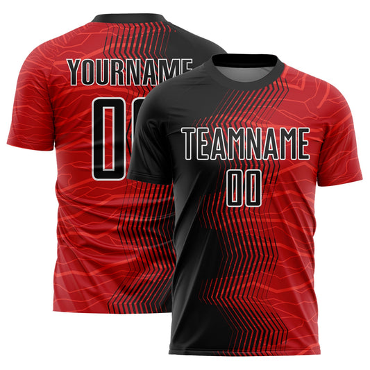 Custom Red Black-White Gradient Arrow Sublimation Soccer Uniform Jersey - Main View