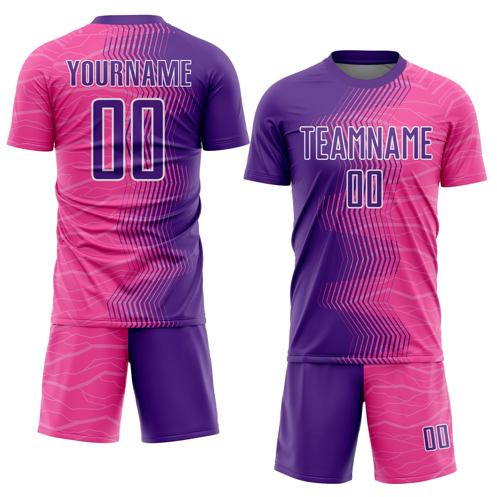 Custom Pink Purple-White Gradient Arrow Sublimation Soccer Uniform Jersey view 2
