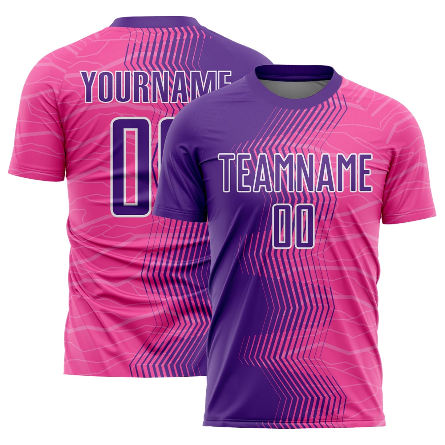 Custom Pink Purple-White Gradient Arrow Sublimation Soccer Uniform Jersey - Main View