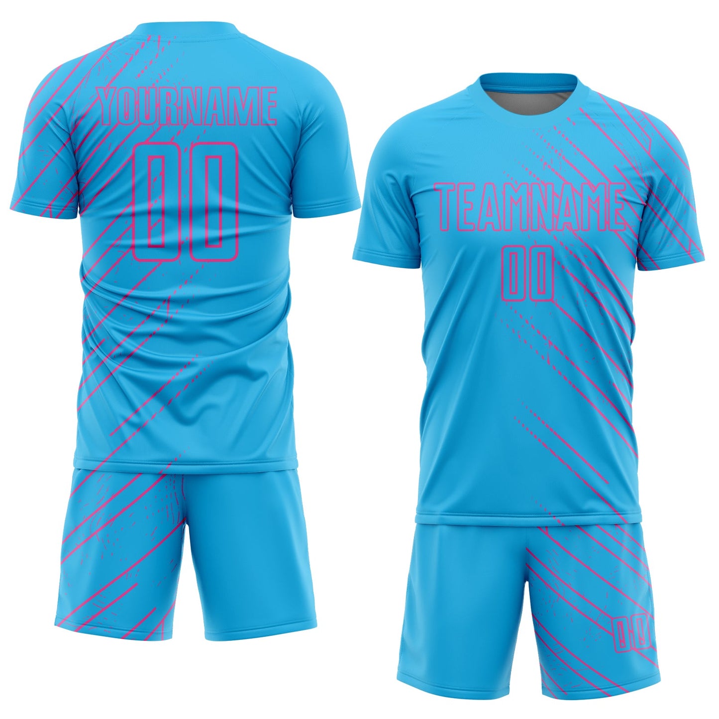 Custom Sky Blue Pink Lines Sublimation Soccer Uniform Jersey view 2