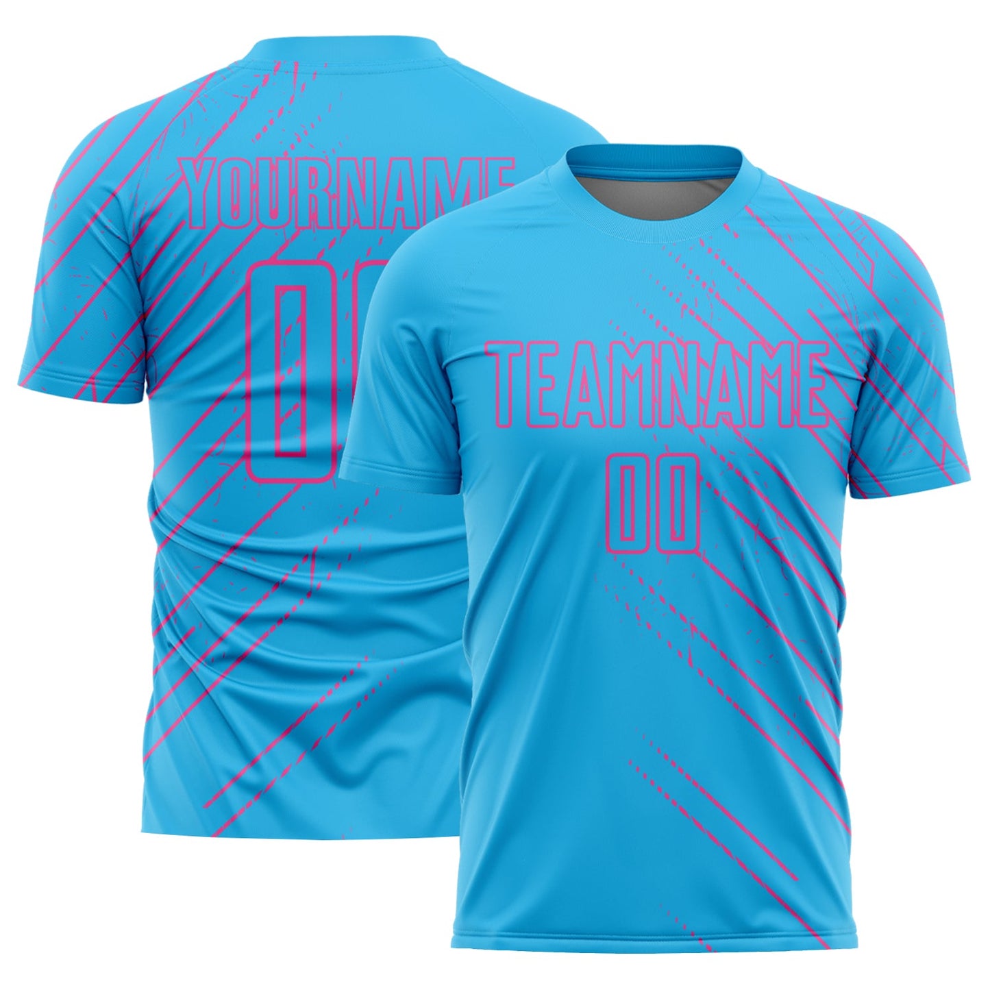 Custom Sky Blue Pink Lines Sublimation Soccer Uniform Jersey - Main View