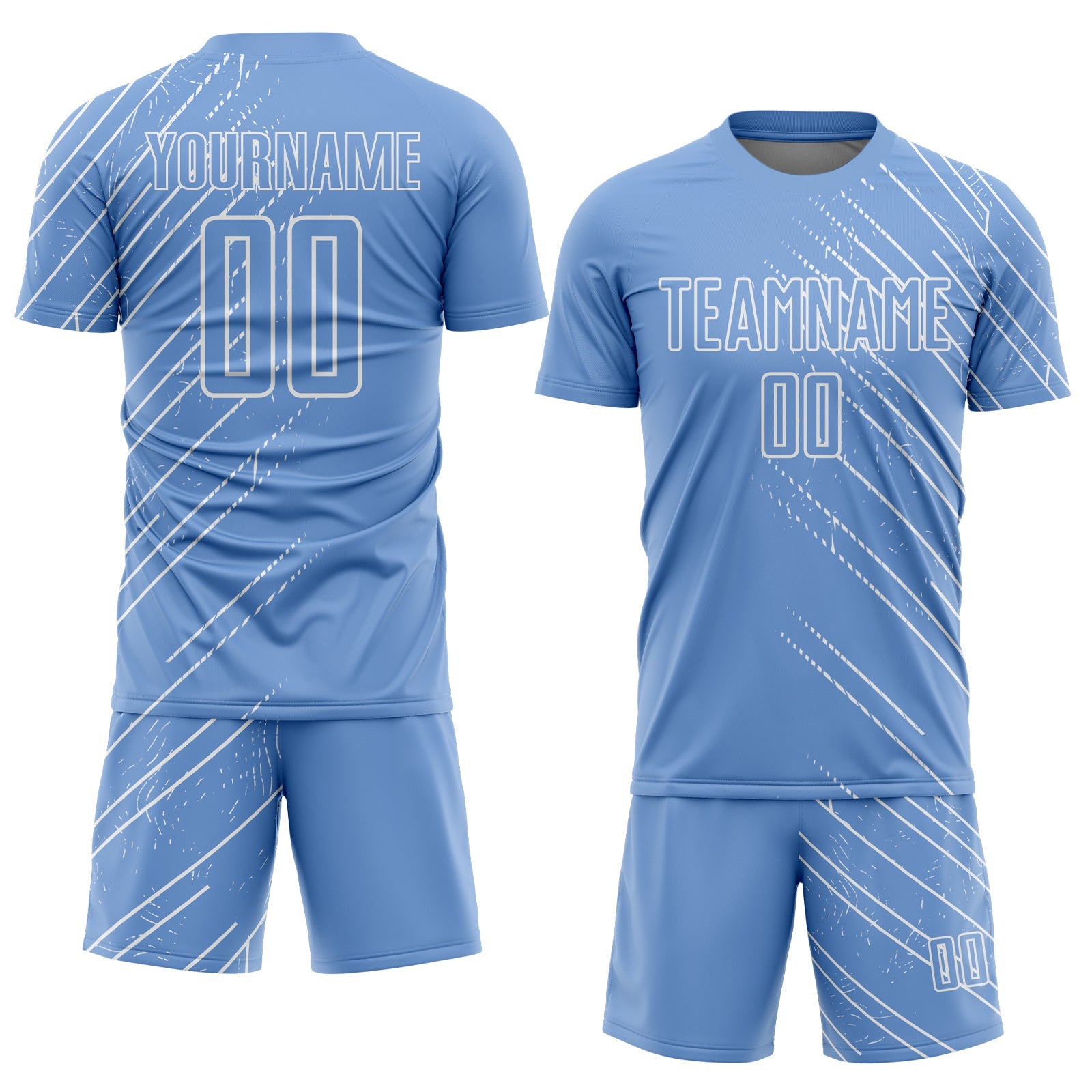Custom Light Blue White Lines Sublimation Soccer Uniform Jersey view 2