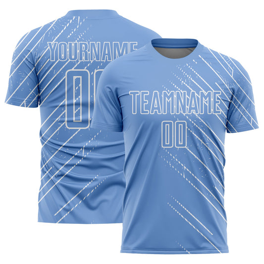 Custom Light Blue White Lines Sublimation Soccer Uniform Jersey - Main View