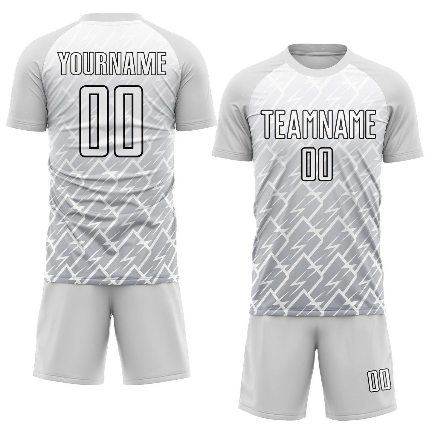 Custom White Gray-Black Lightning Sublimation Soccer Uniform Jersey view 2