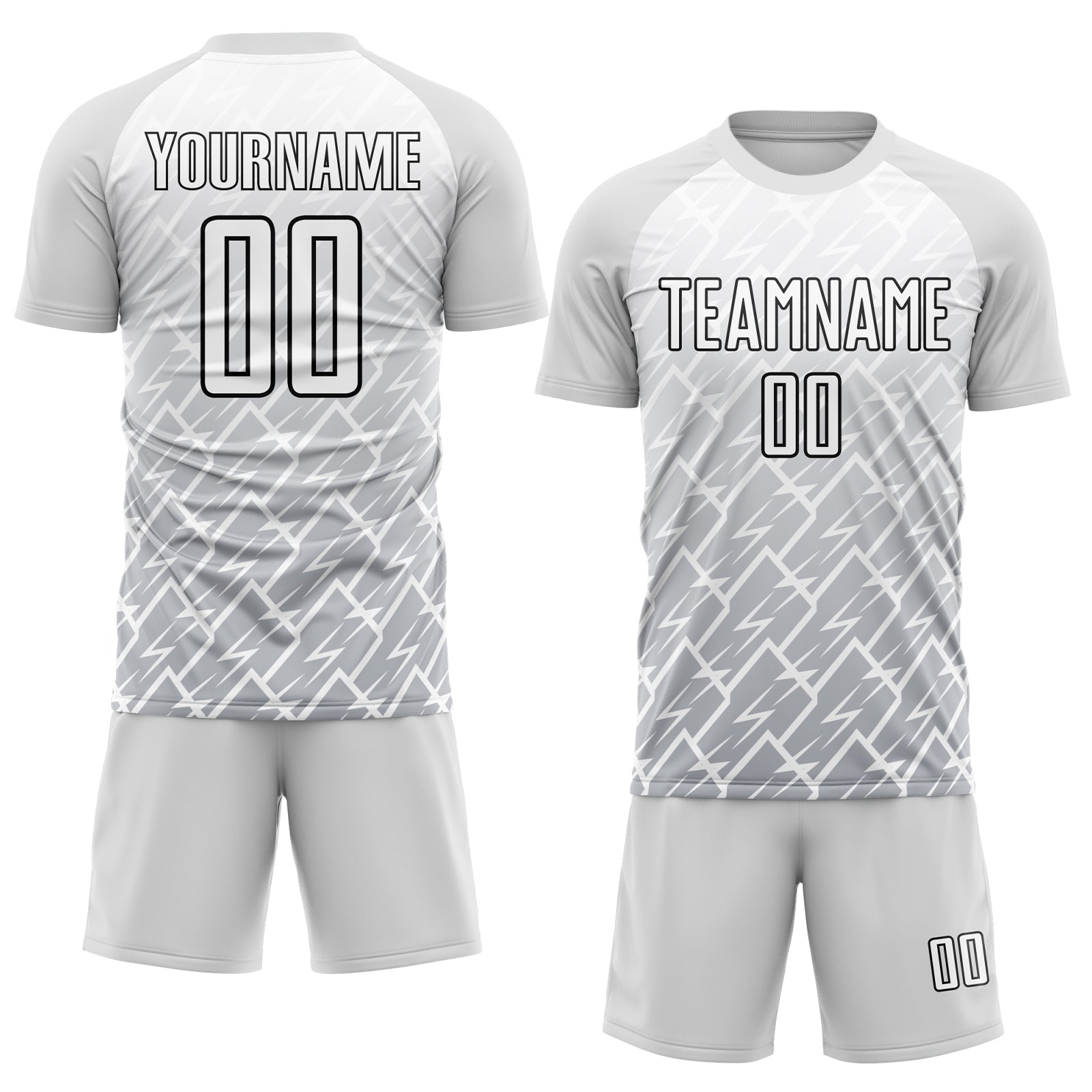 Custom White Gray-Black Lightning Sublimation Soccer Uniform Jersey view 2