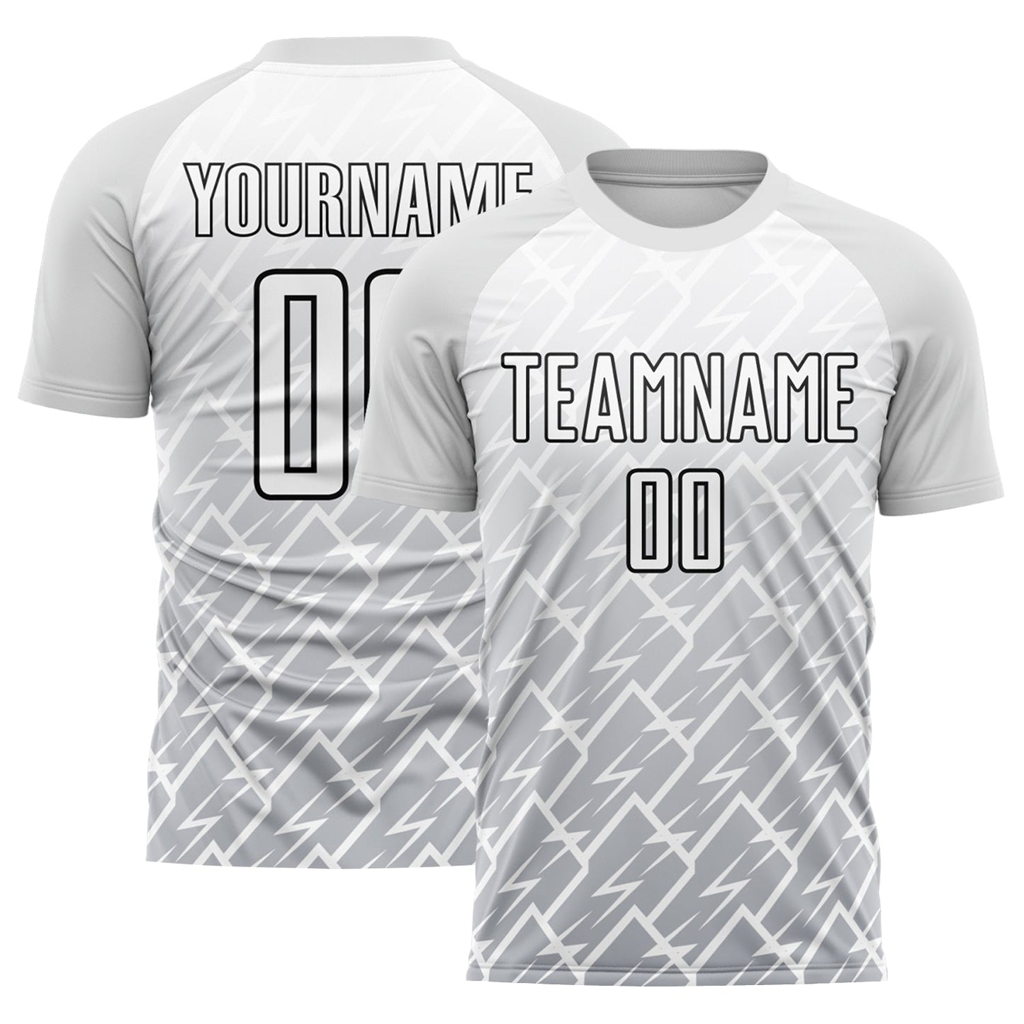 Custom White Gray-Black Lightning Sublimation Soccer Uniform Jersey - Main View