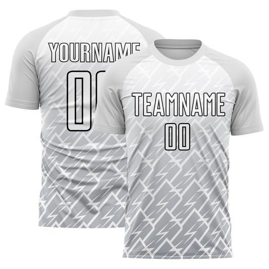 Custom White Gray-Black Lightning Sublimation Soccer Uniform Jersey - Main View
