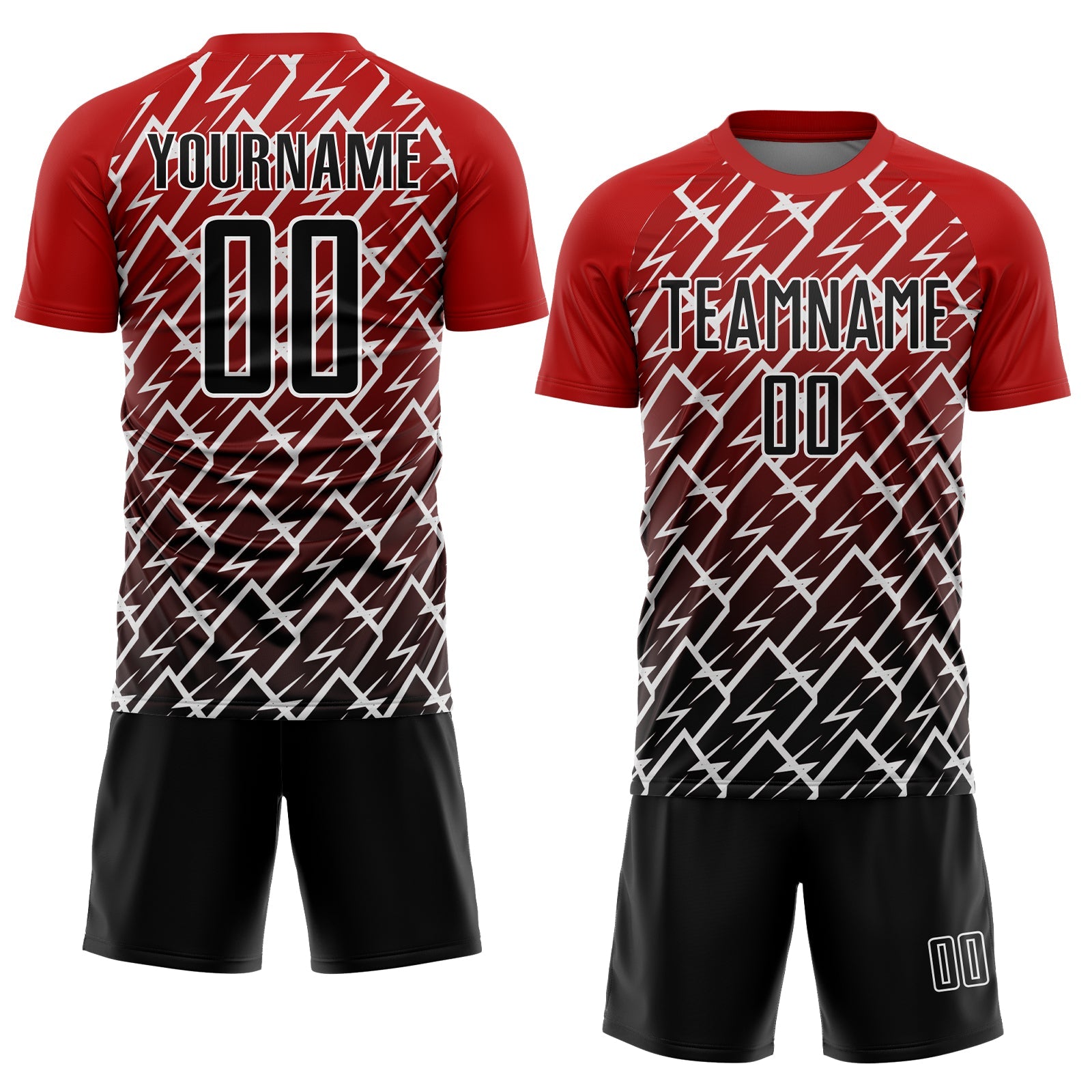 Custom Red Black-White Lightning Sublimation Soccer Uniform Jersey view 2