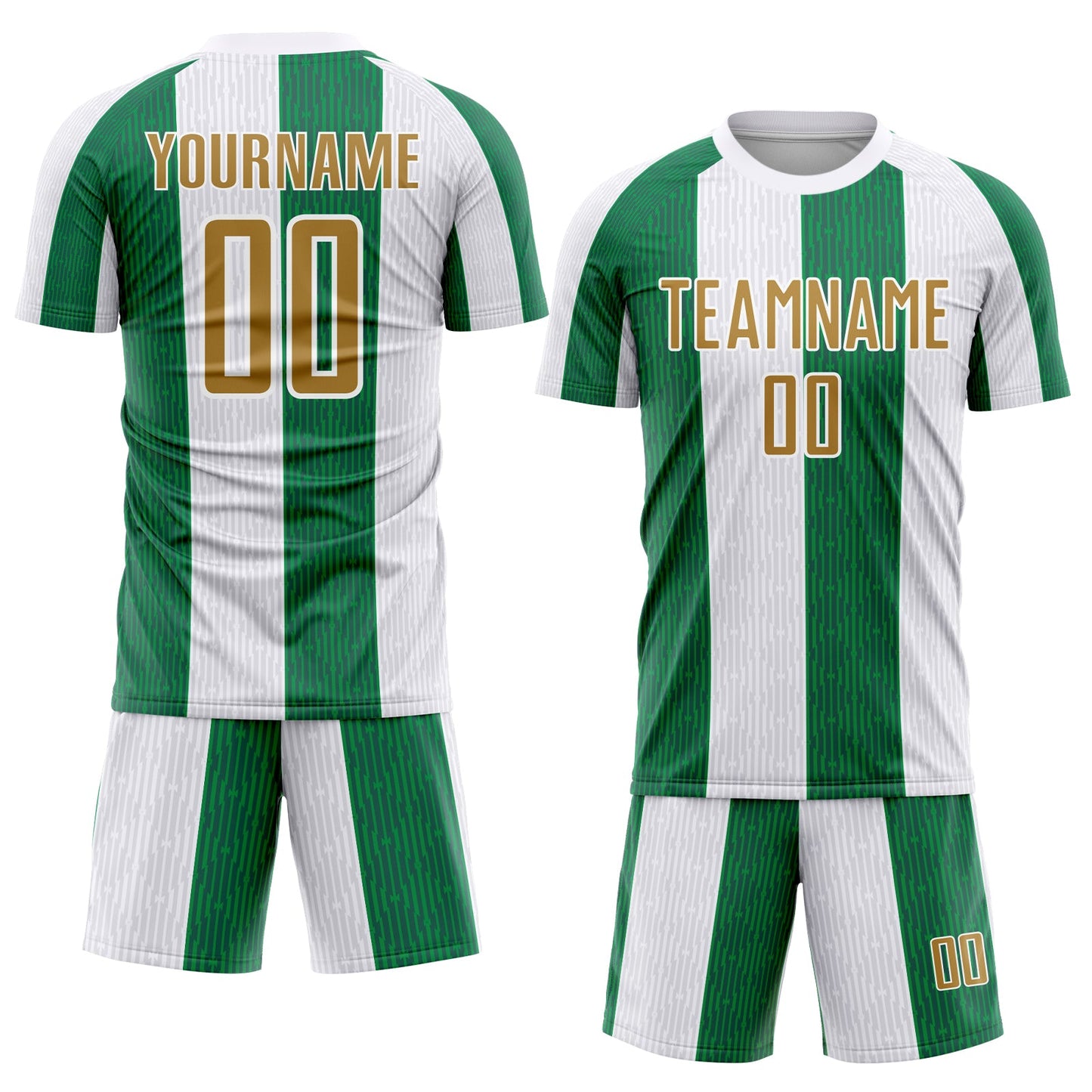 Custom White Old Gold-Kelly Green Sublimation Soccer Uniform Jersey view 2