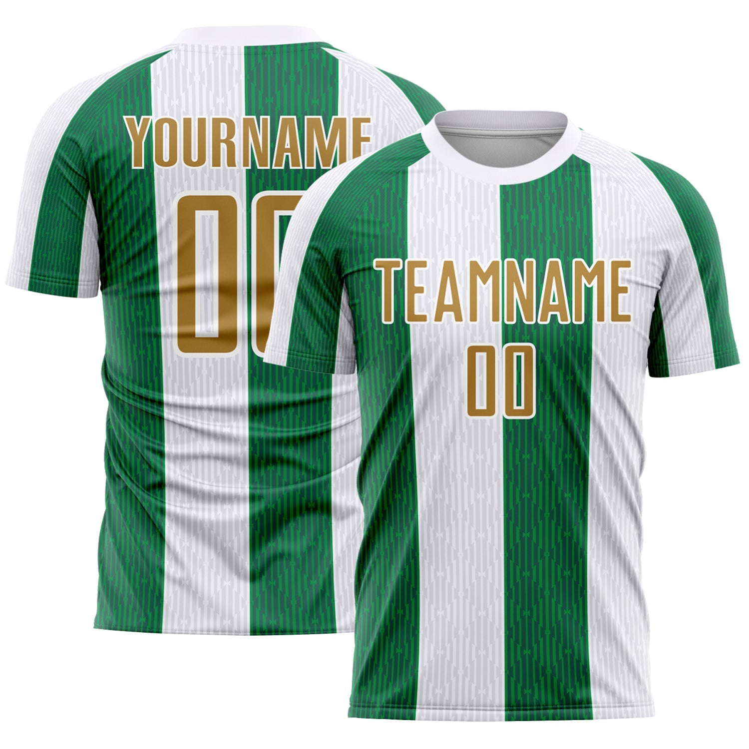 Custom White Old Gold-Kelly Green Sublimation Soccer Uniform Jersey - Main View