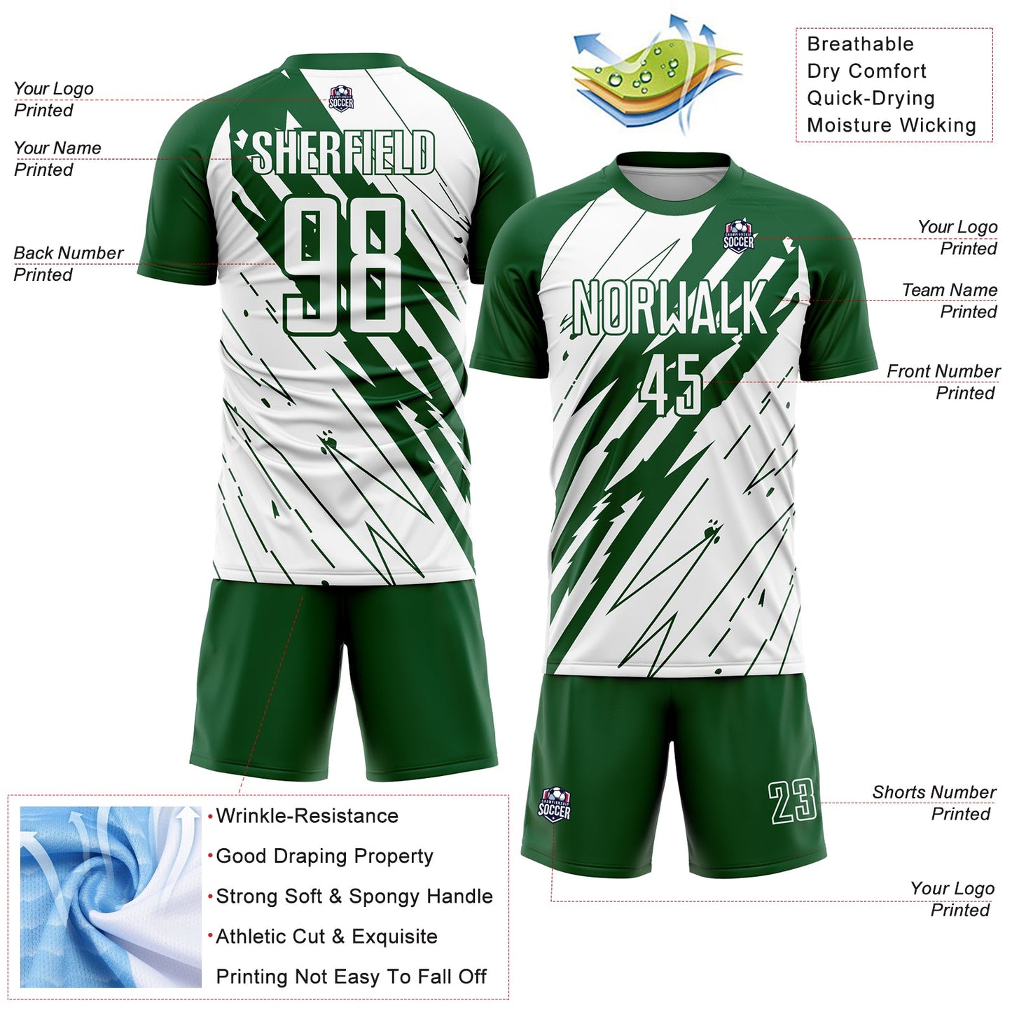 Custom Kelly Green White Sublimation Soccer Uniform Jersey view 4