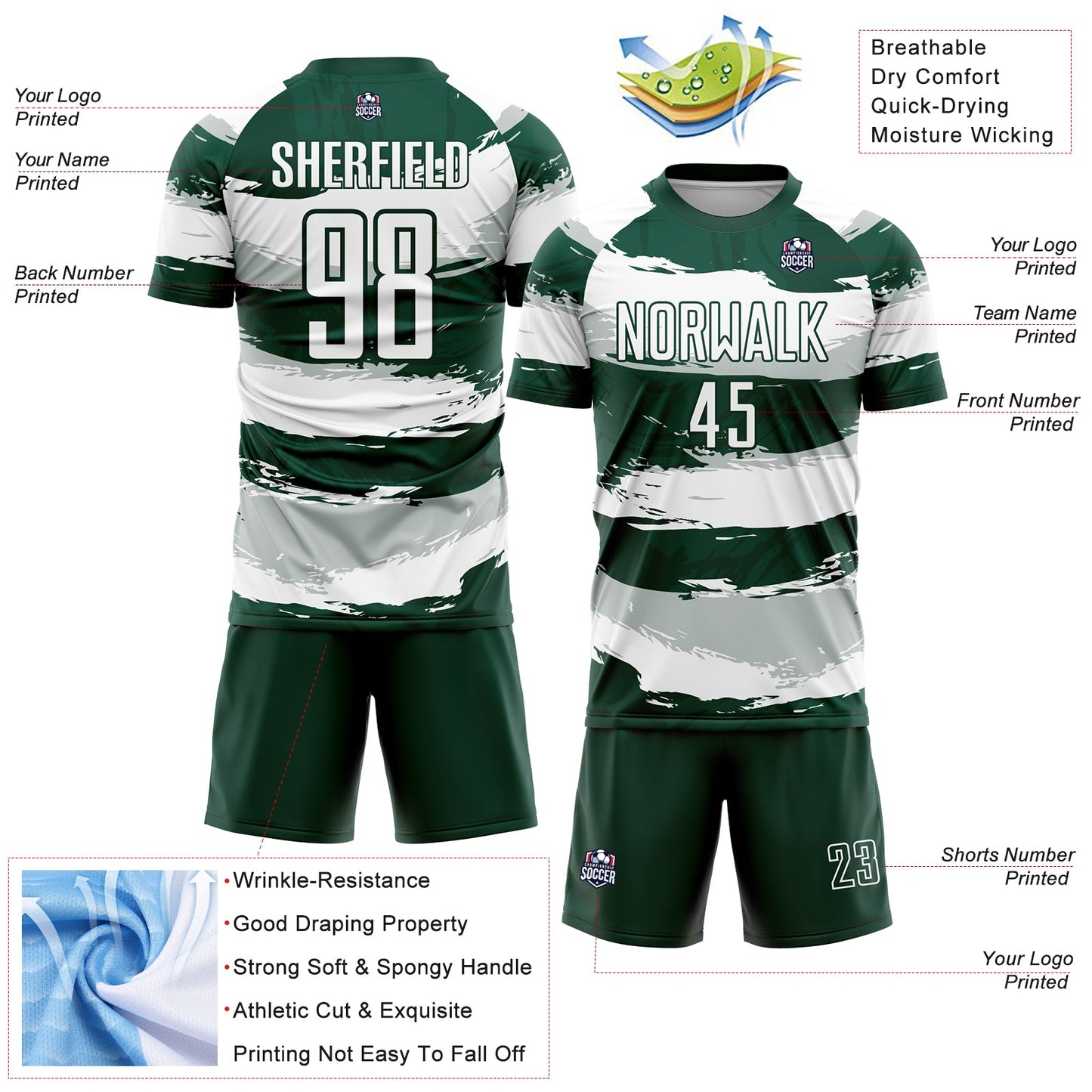 Custom Green White Sublimation Soccer Uniform Jersey view 4