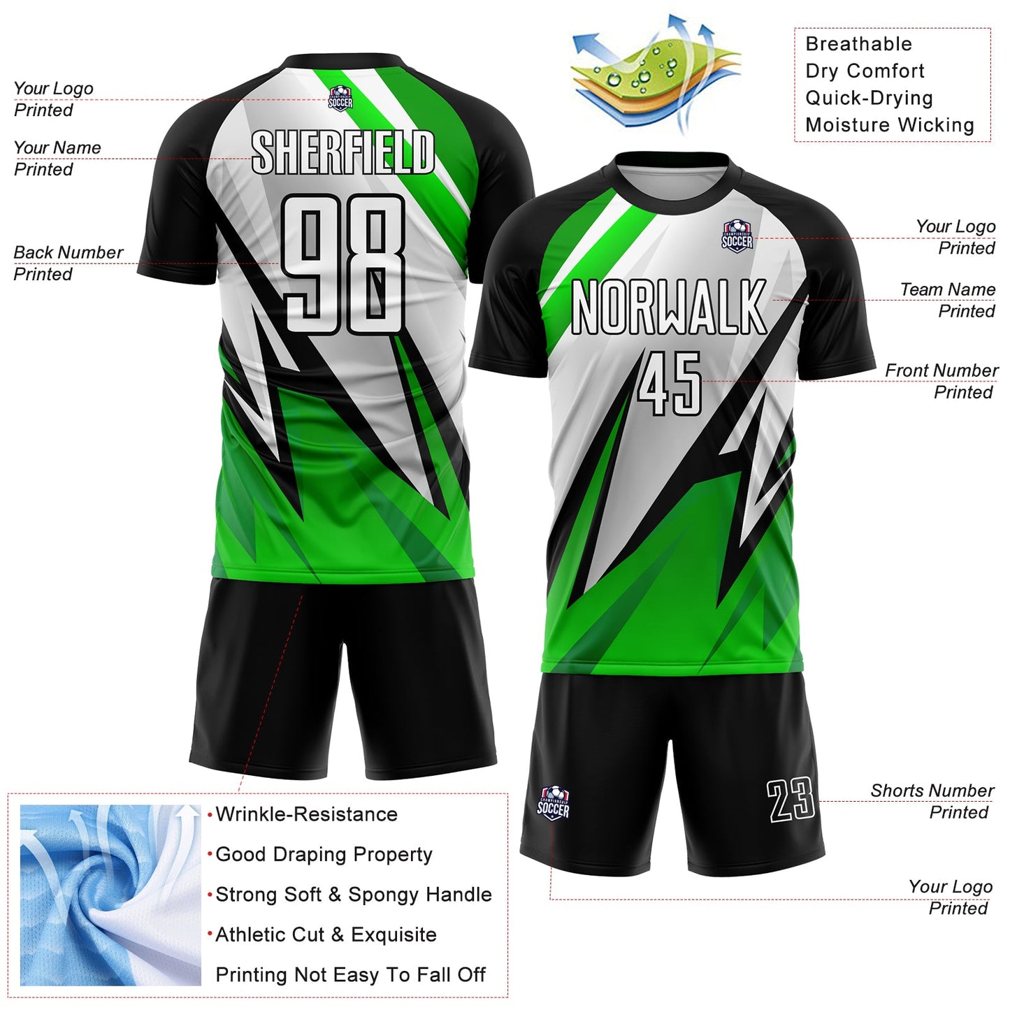 Custom Black White-Aurora Green Sublimation Soccer Uniform Jersey view 4