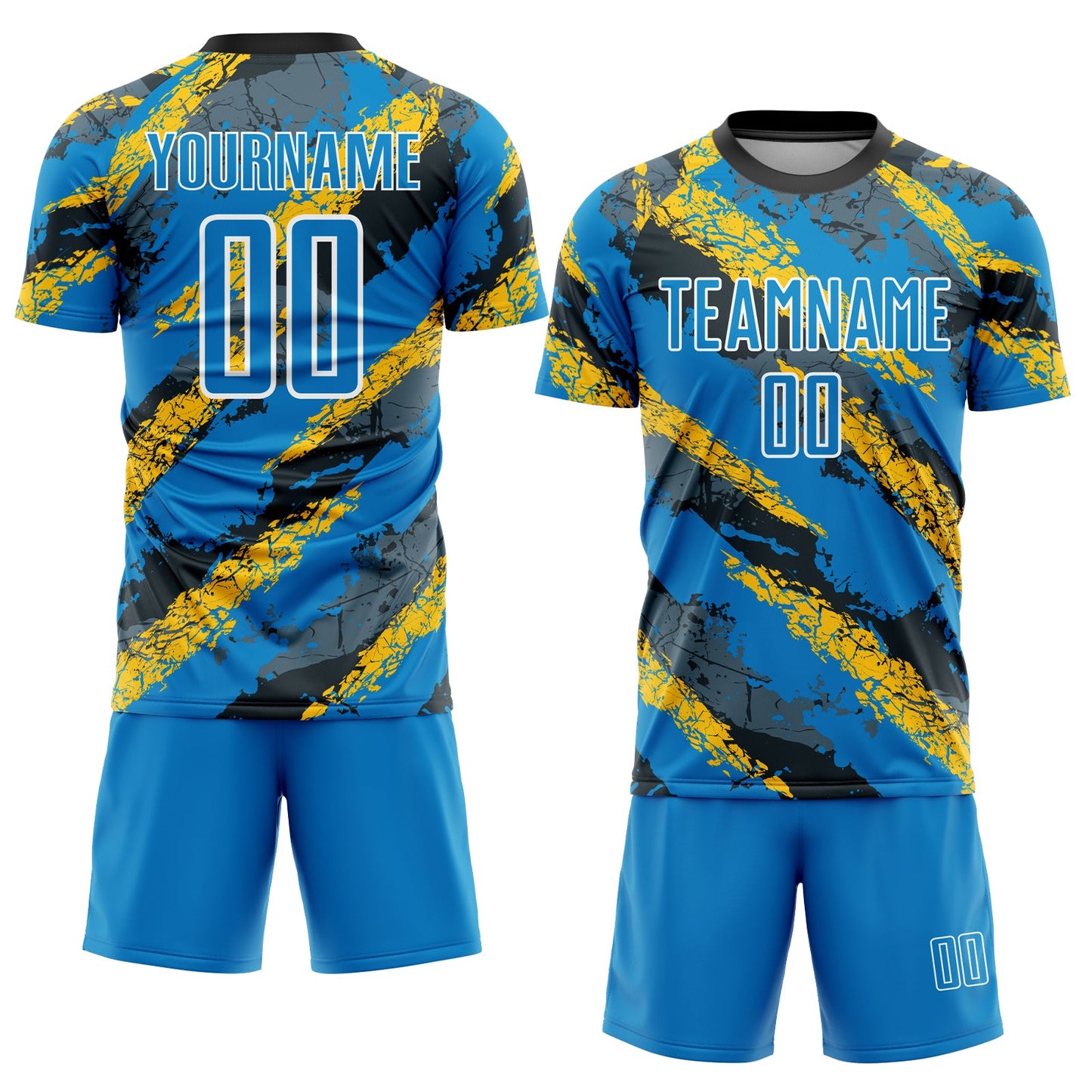 Custom Powder Blue Yellow-White Sublimation Soccer Uniform Jersey view 2