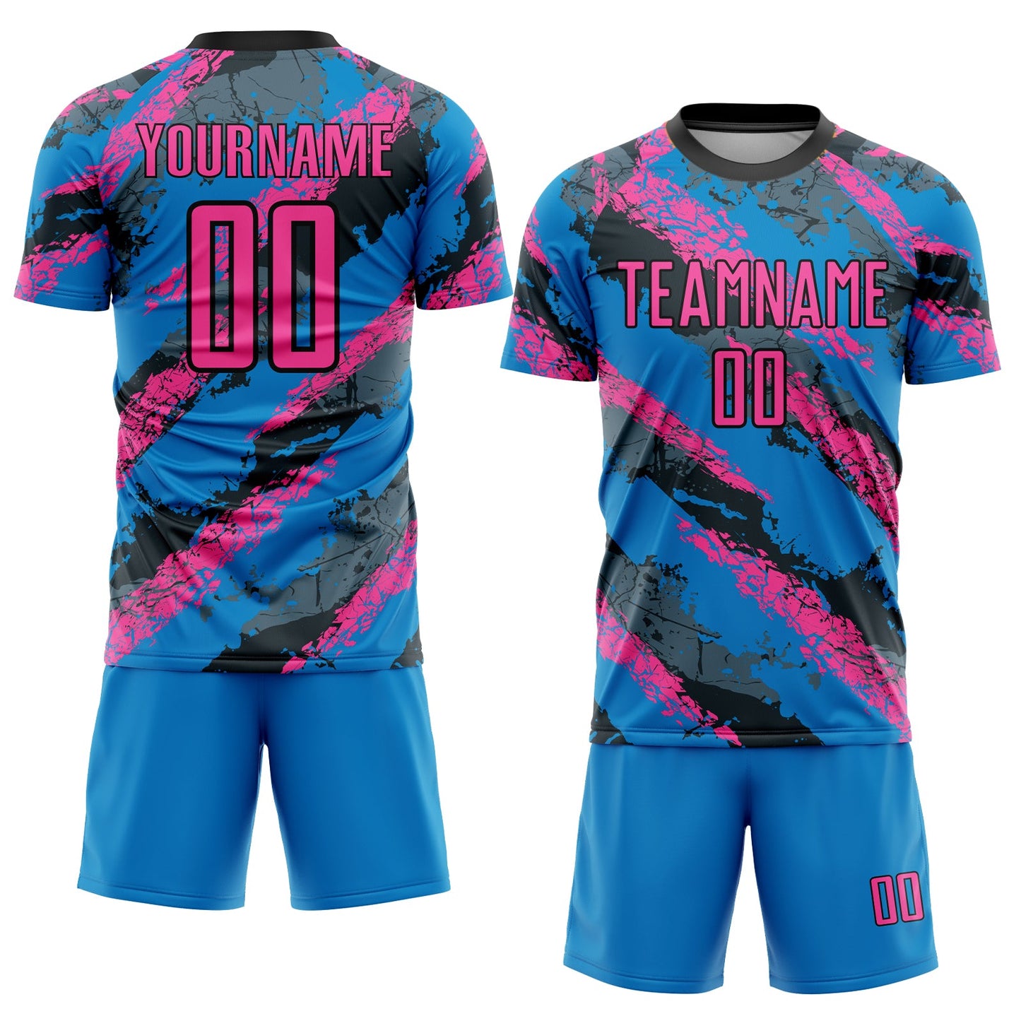 Custom Powder Blue Pink-White Sublimation Soccer Uniform Jersey view 2