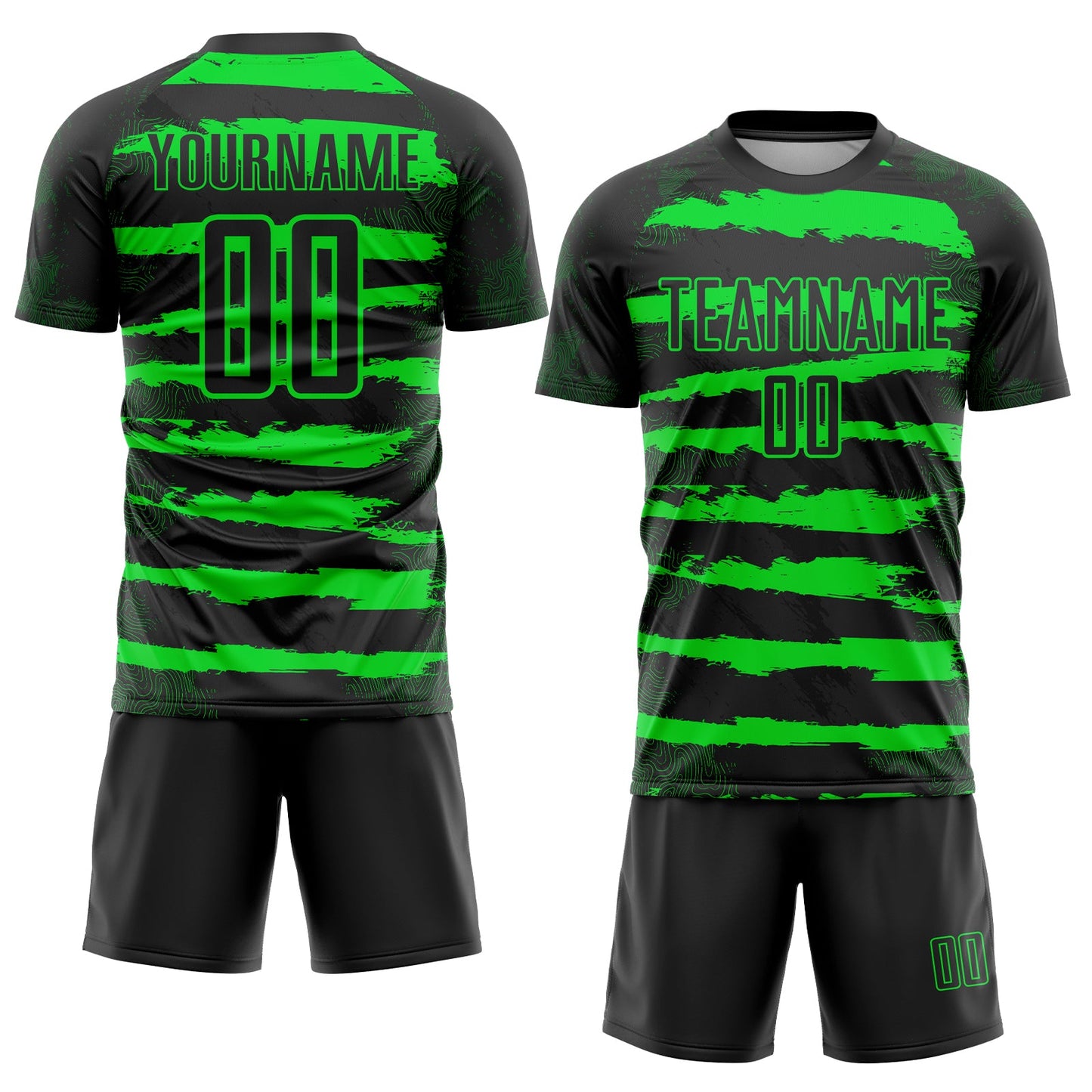 Custom Black Neon Green Sublimation Soccer Uniform Jersey view 2