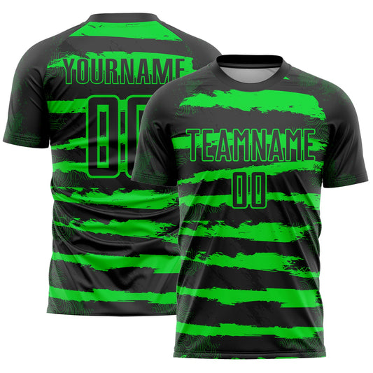 Custom Black Neon Green Sublimation Soccer Uniform Jersey - Main View