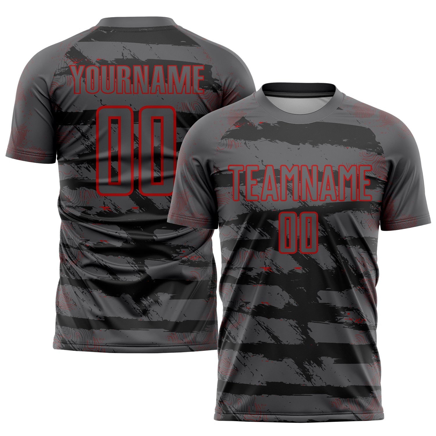 Custom Steel Gray Red Sublimation Soccer Uniform Jersey - Main View