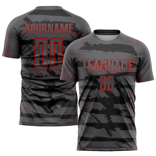 Custom Steel Gray Red Sublimation Soccer Uniform Jersey - Main View