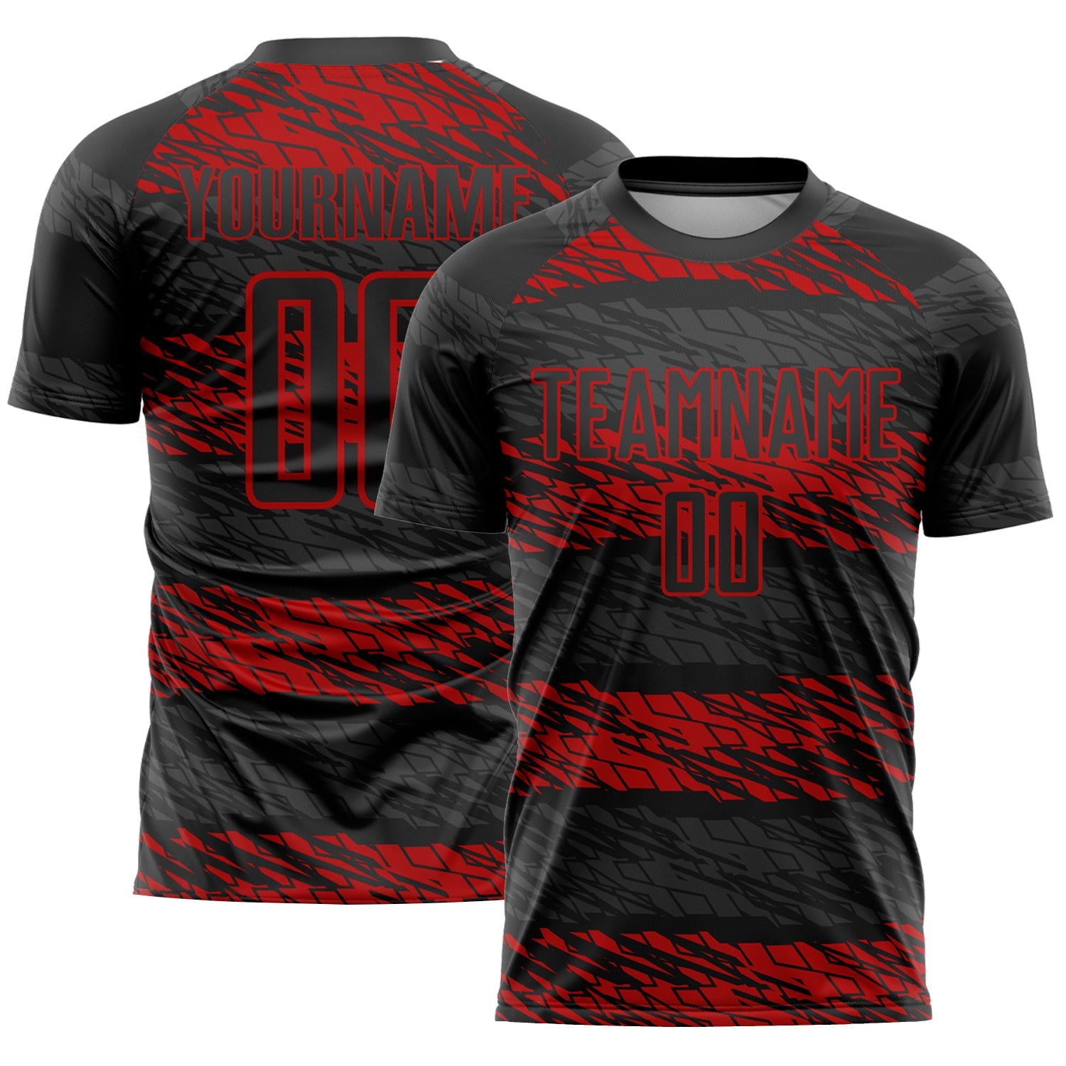 Custom Black Red Sublimation Soccer Uniform Jersey - Main View