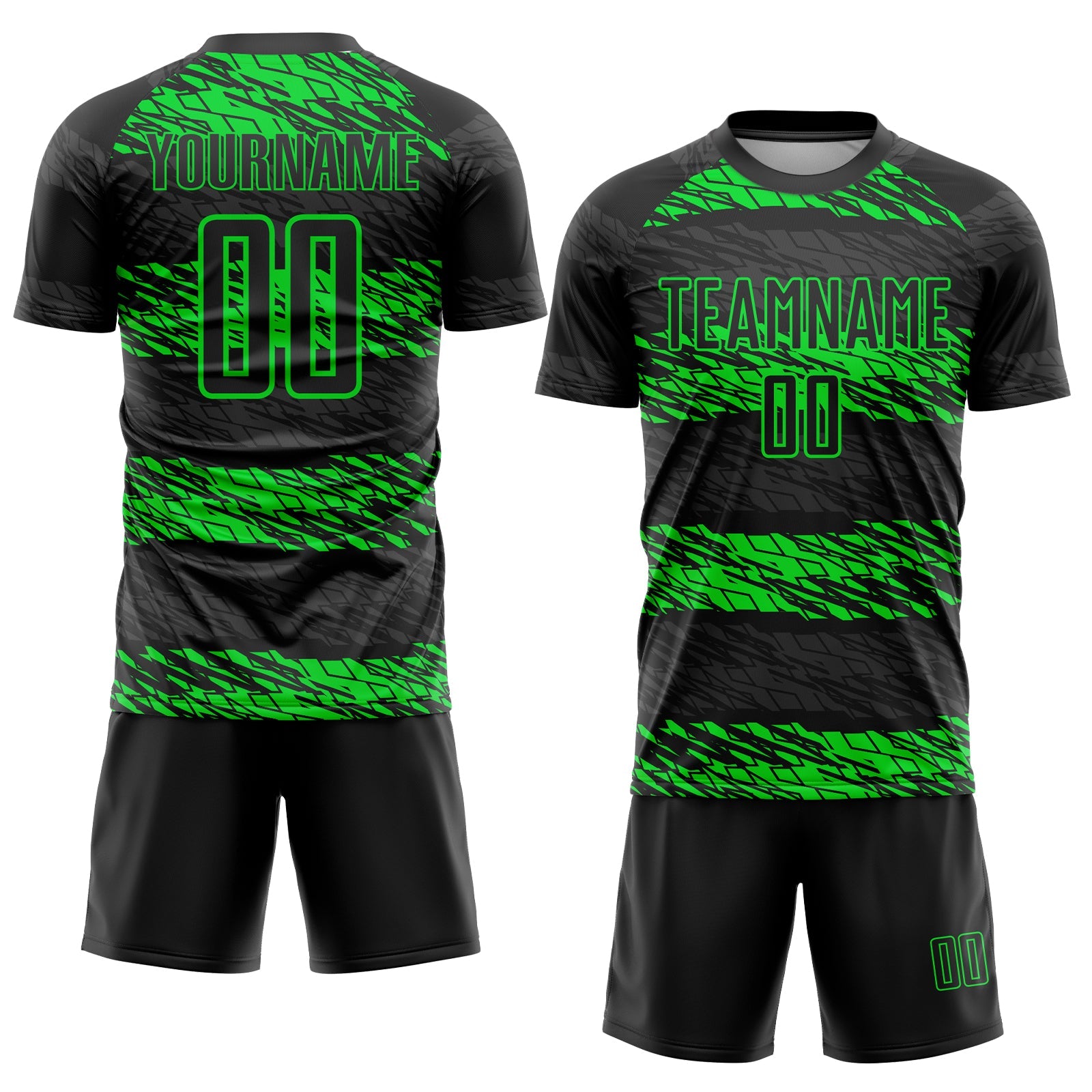 Custom Black Neon Green Sublimation Soccer Uniform Jersey view 2