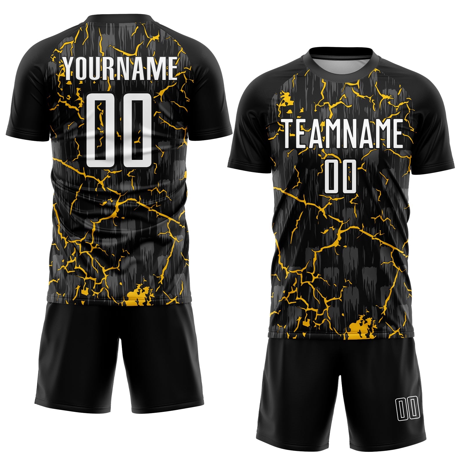 Custom Black White-Yellow Lightning Sublimation Soccer Uniform Jersey view 2