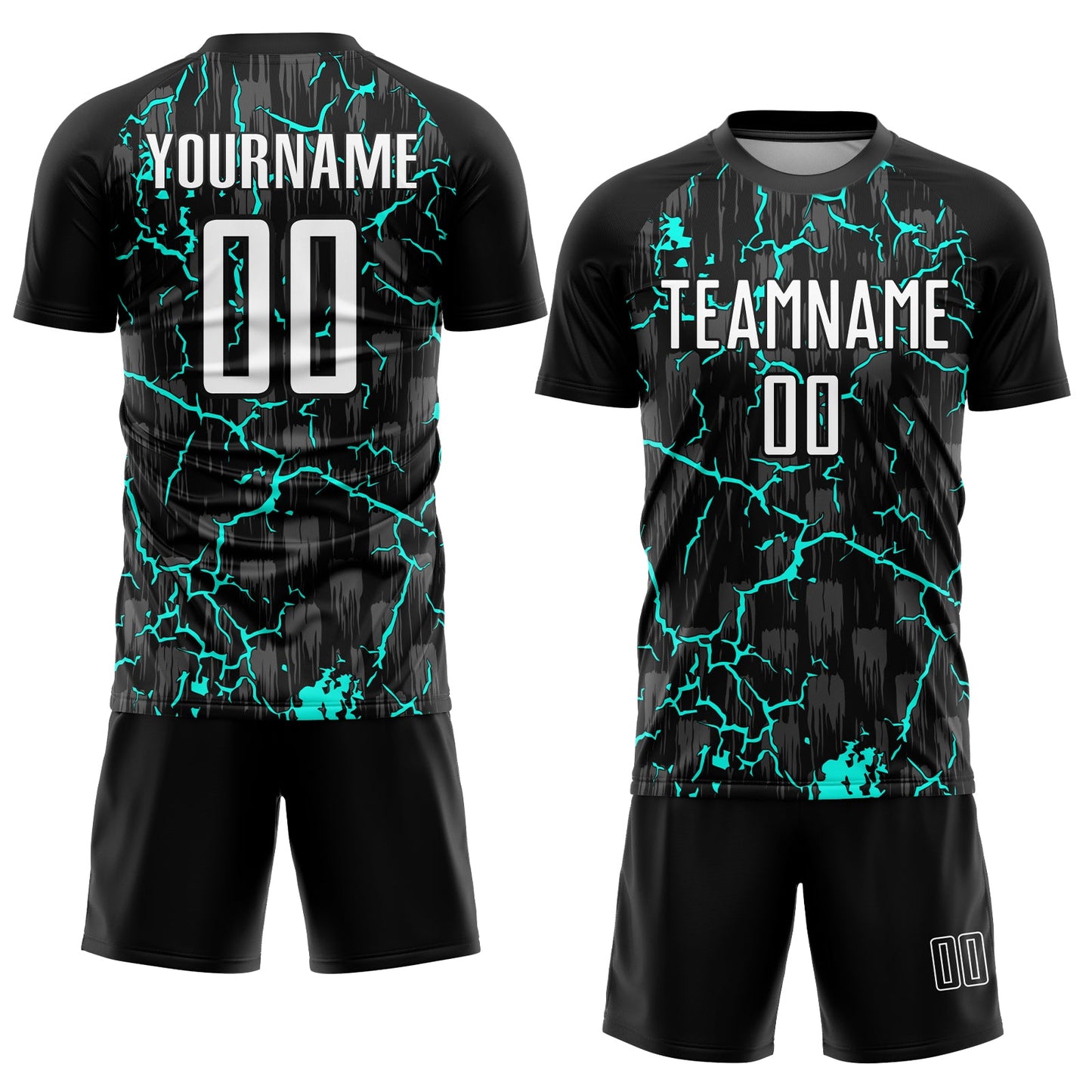 Custom Black White-Aqua Lightning Sublimation Soccer Uniform Jersey view 2
