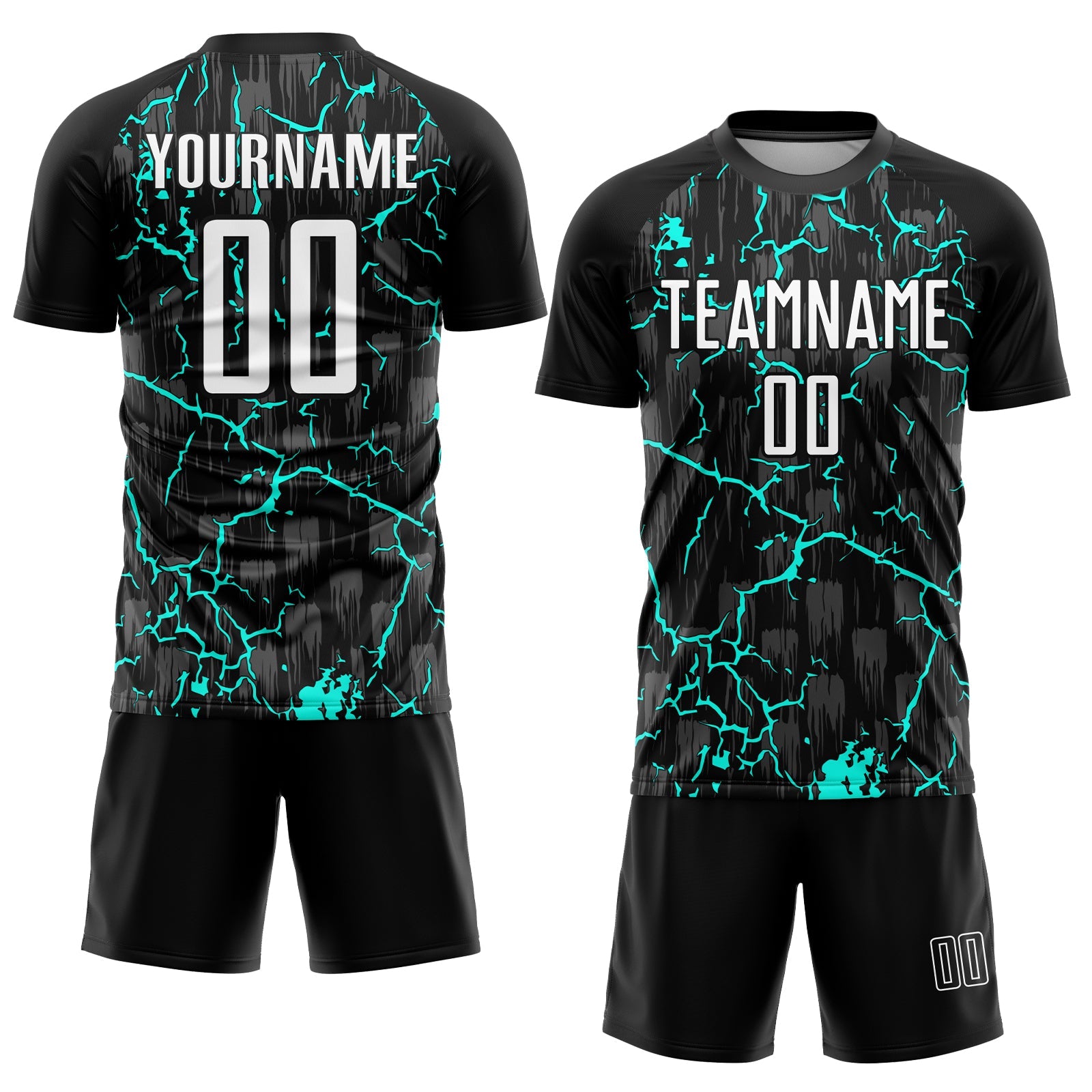 Custom Black White-Aqua Lightning Sublimation Soccer Uniform Jersey view 2