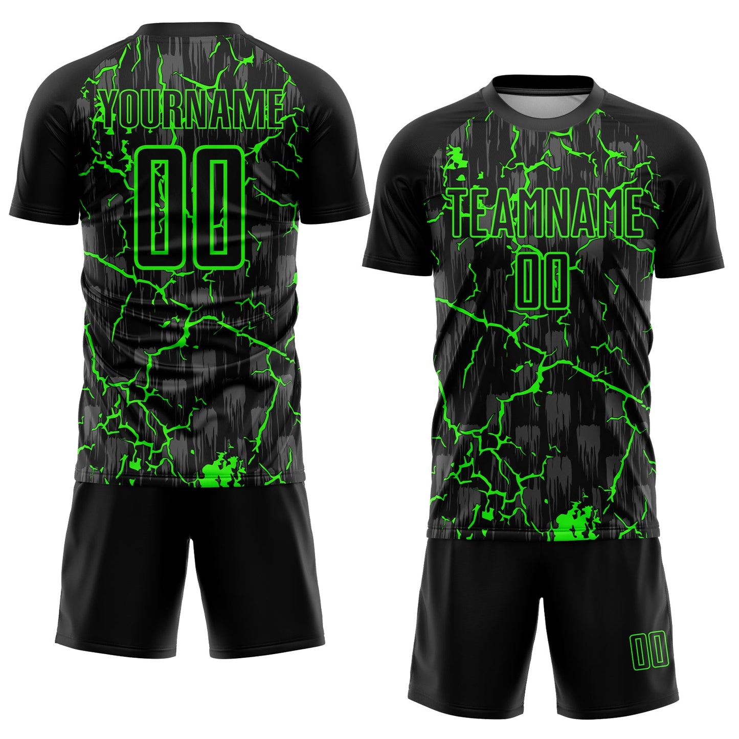 Custom Black Neon Green Lightning Sublimation Soccer Uniform Jersey view 2