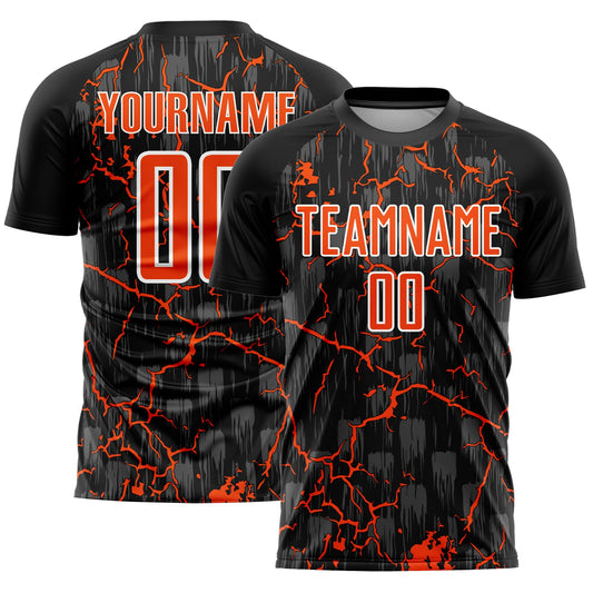 Custom Black Orange-White Pink Lightning Sublimation Soccer Uniform Jersey - Main View