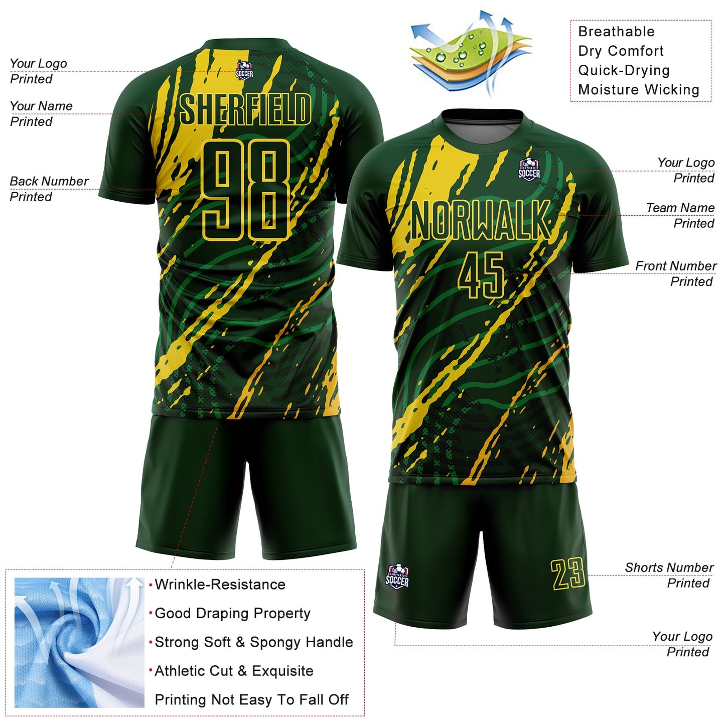 Custom Green Yellow Sublimation Soccer Uniform Jersey view 4