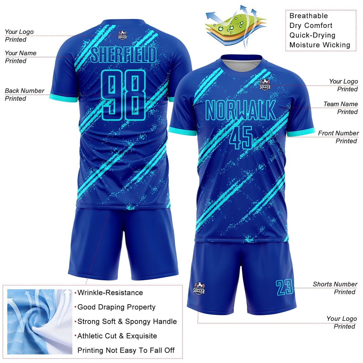 Custom Royal Lakes Blue Sublimation Soccer Uniform Jersey view 4