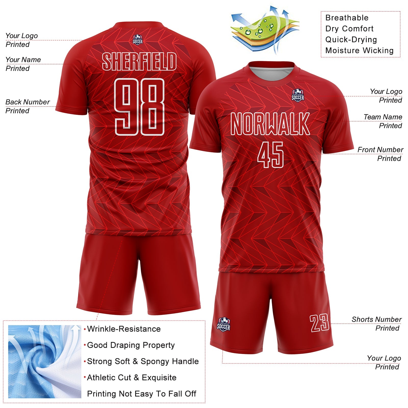 Custom Red White Sublimation Soccer Uniform Jersey view 4
