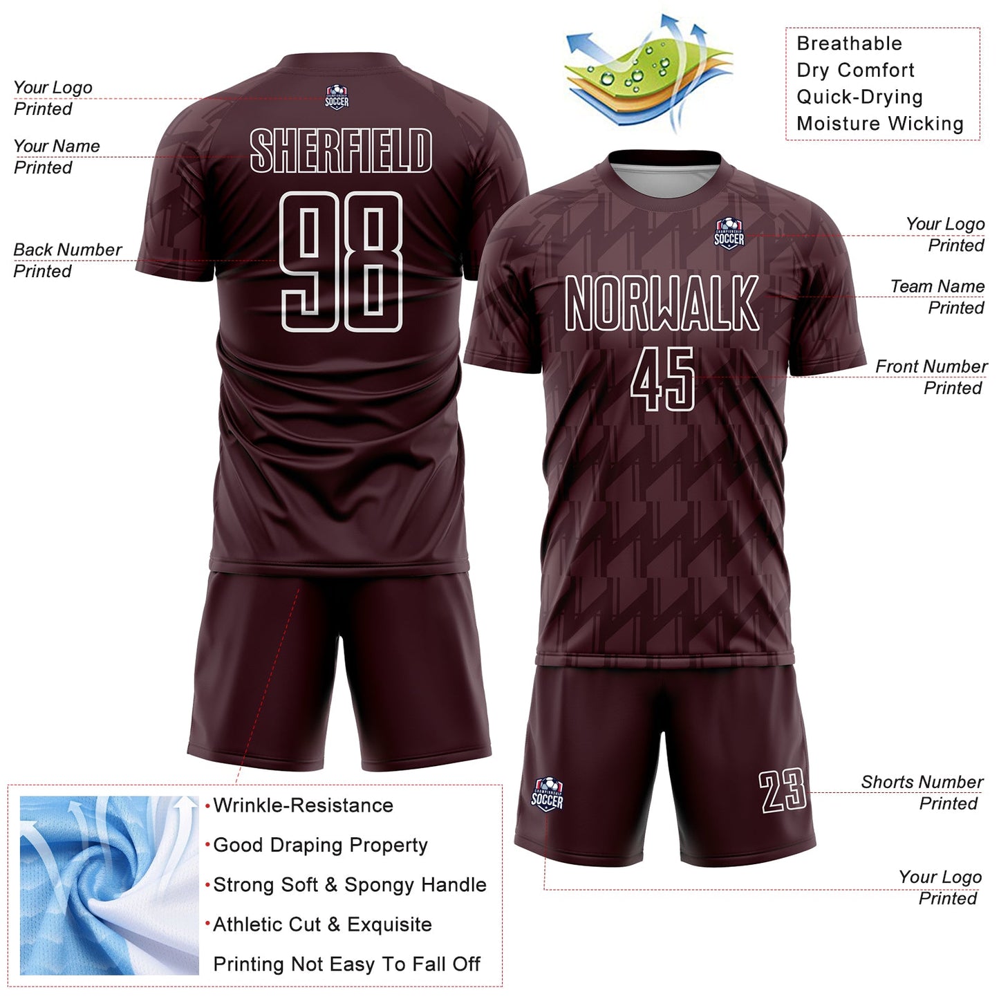 Custom Brown White Sublimation Soccer Uniform Jersey view 4