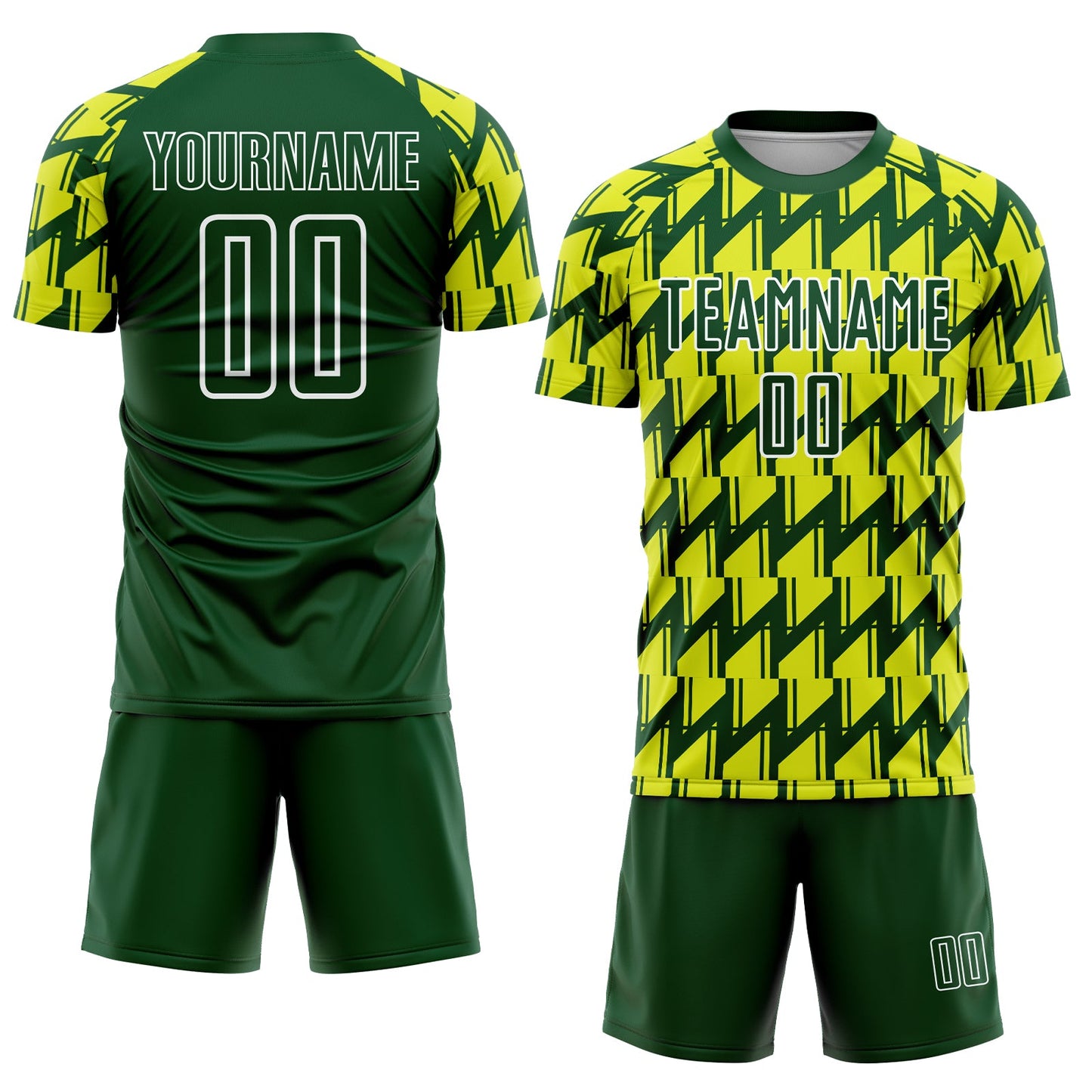 Custom Green Neon Yellow-White Sublimation Soccer Uniform Jersey view 2