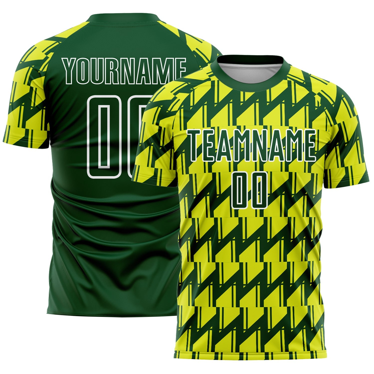 Custom Green Neon Yellow-White Sublimation Soccer Uniform Jersey - Main View