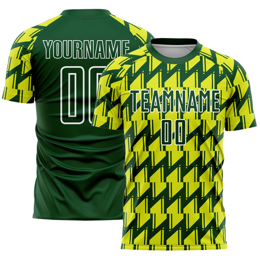 Custom Green Neon Yellow-White Sublimation Soccer Uniform Jersey - Main View