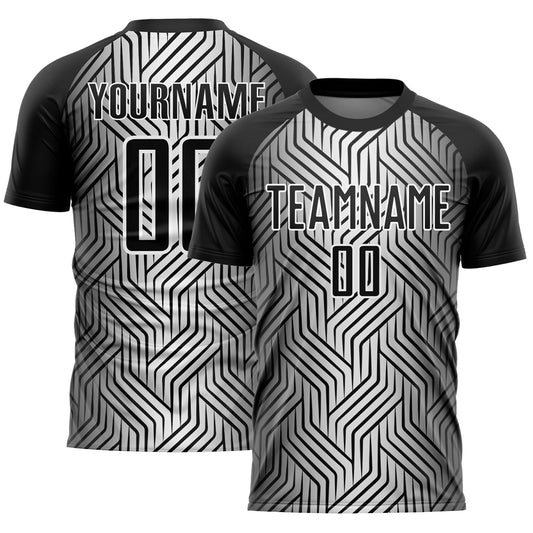 Custom Black White Lines Sublimation Soccer Uniform Jersey - Main View