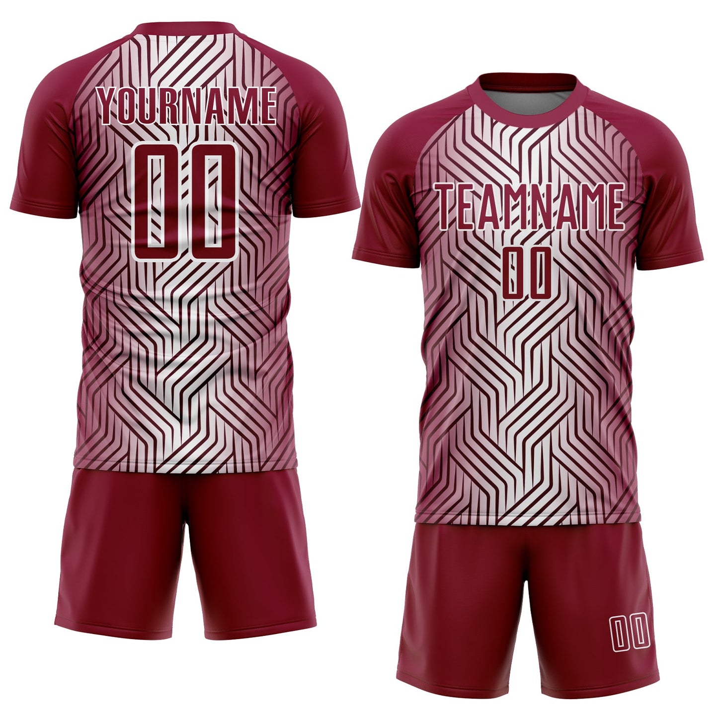 Custom Maroon White Lines Sublimation Soccer Uniform Jersey view 2