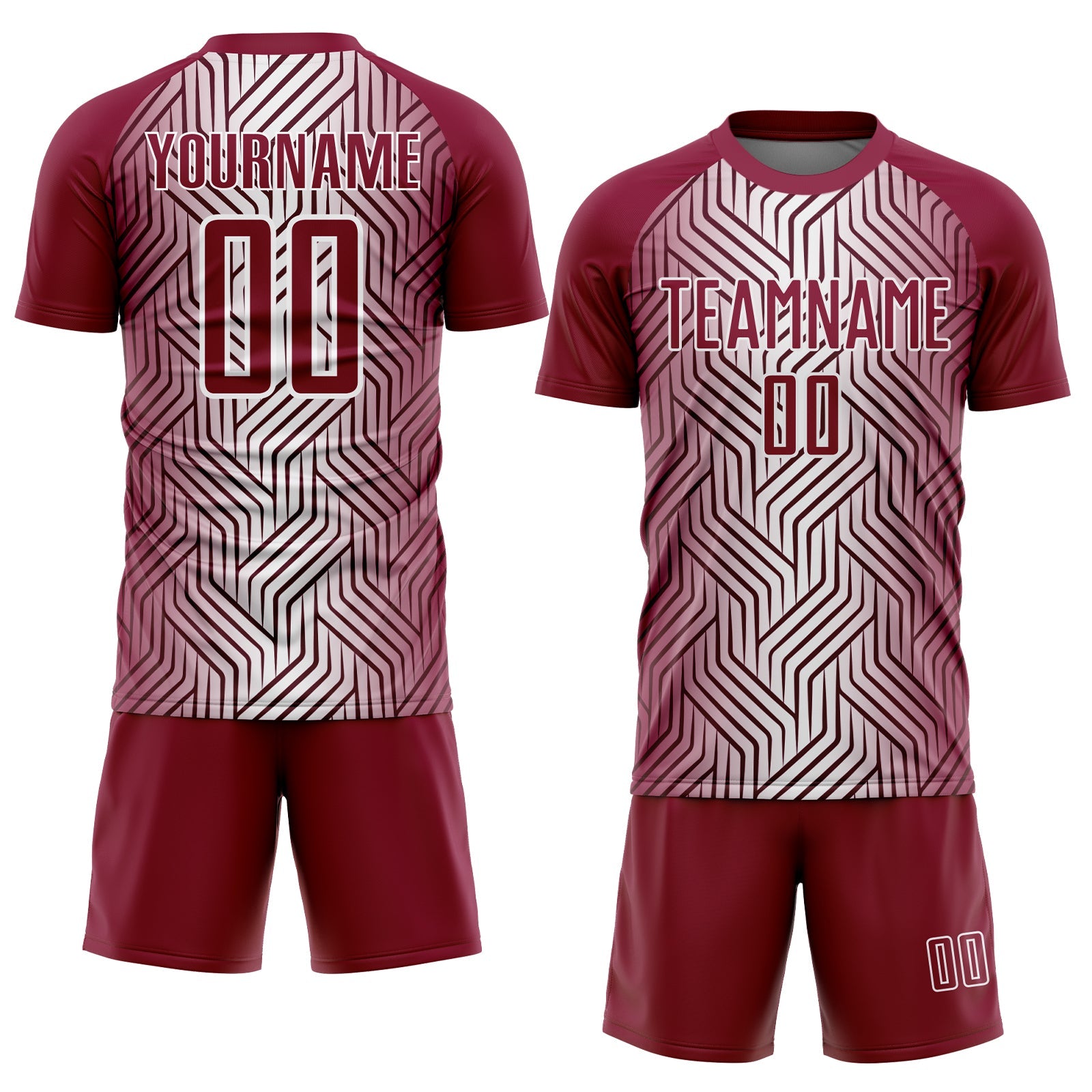 Custom Maroon White Lines Sublimation Soccer Uniform Jersey view 2