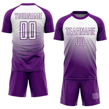 Custom Purple White Abstract Geometric Triangles Sublimation Soccer Uniform Jersey view 2