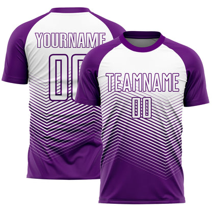 Custom Purple White Abstract Geometric Triangles Sublimation Soccer Uniform Jersey - Main View