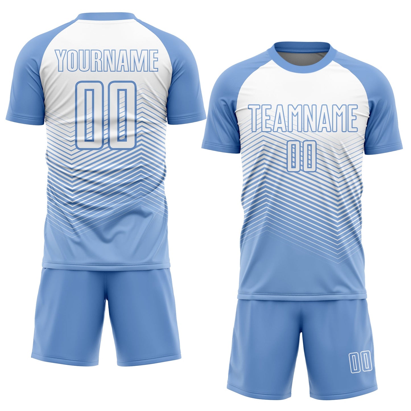 Custom Light Blue White Lines Sublimation Soccer Uniform Jersey view 2