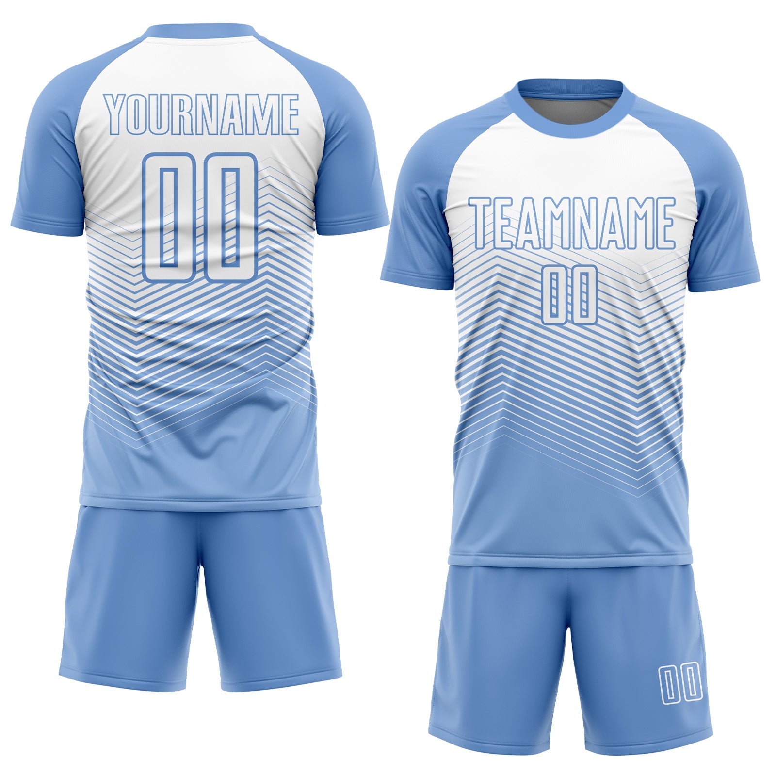 Custom Light Blue White Lines Sublimation Soccer Uniform Jersey view 2