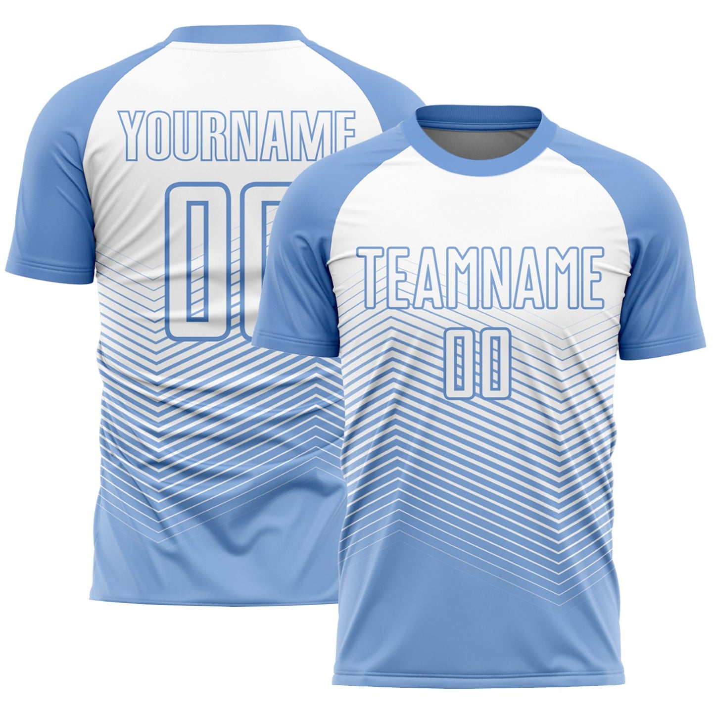 Custom Light Blue White Lines Sublimation Soccer Uniform Jersey - Main View