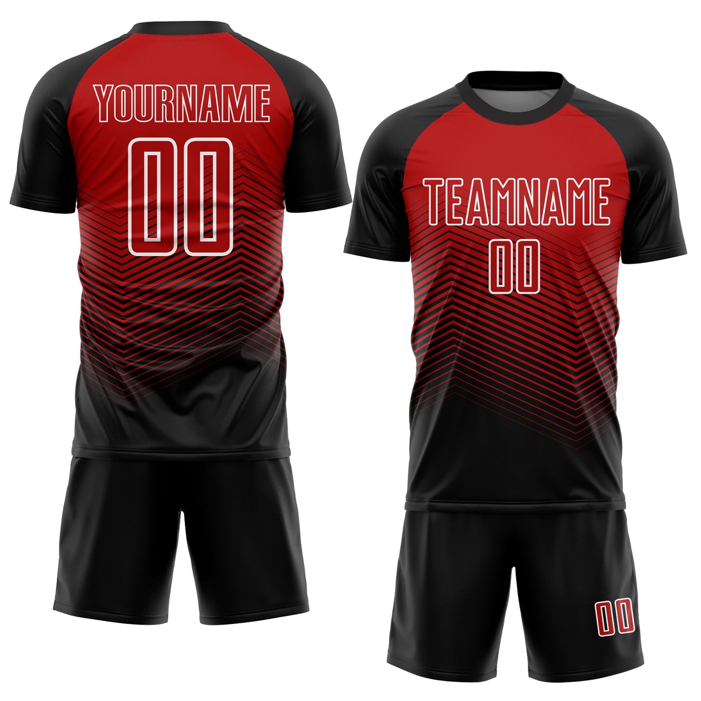 Custom Black Red-White Lines Sublimation Soccer Uniform Jersey view 2