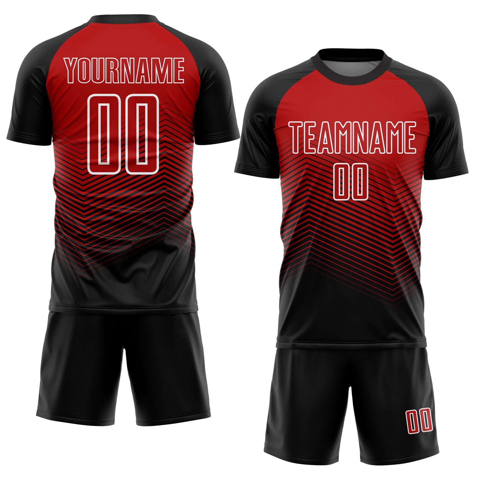 Custom Black Red-White Lines Sublimation Soccer Uniform Jersey view 2