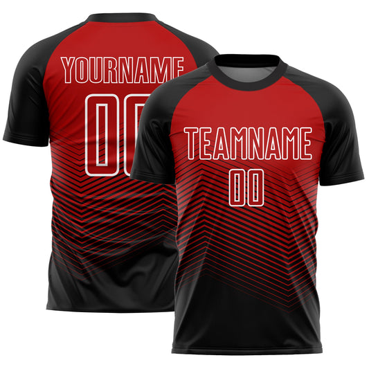 Custom Black Red-White Lines Sublimation Soccer Uniform Jersey - Main View