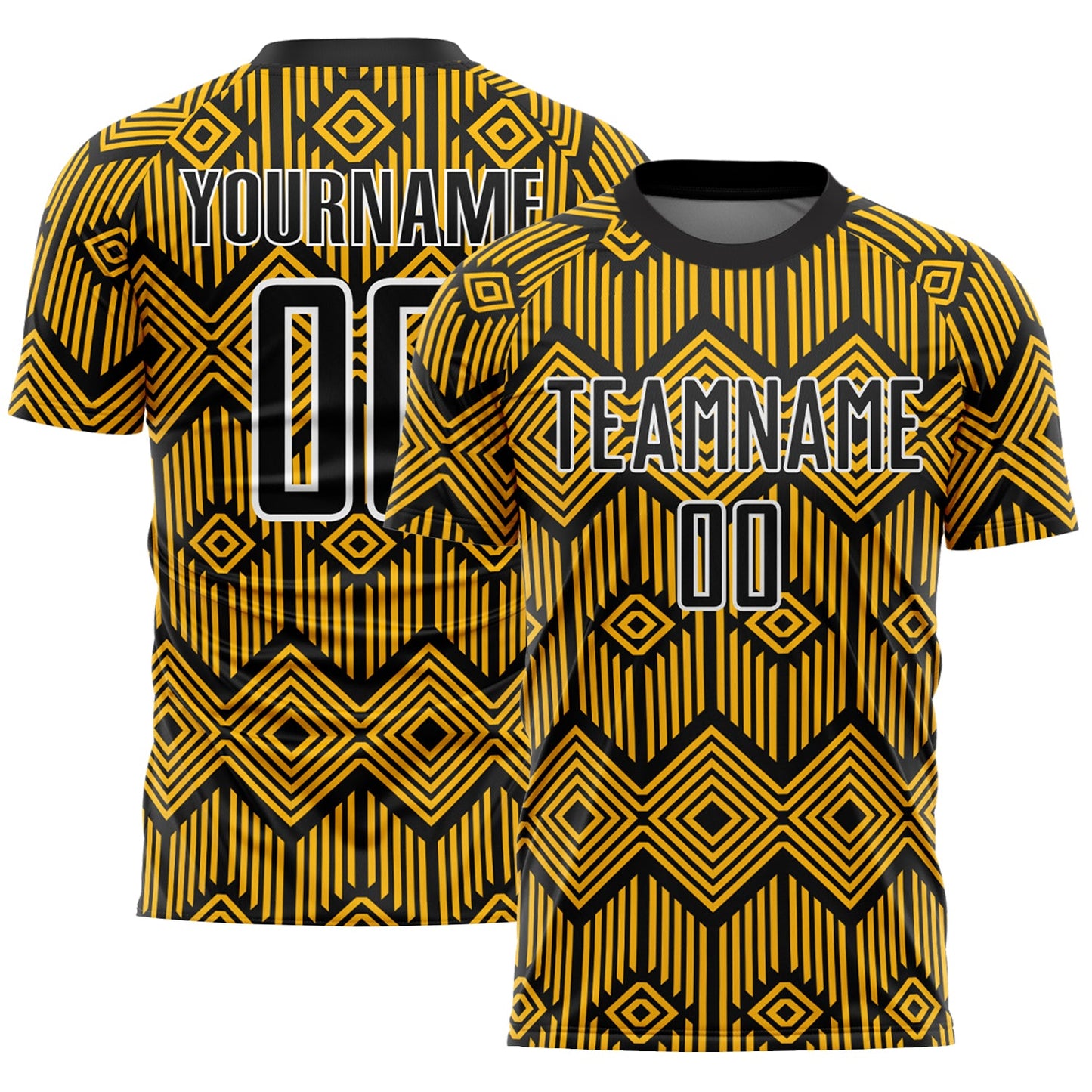 Custom Gold Black-White Abstract Geometric Shapes Sublimation Soccer Uniform Jersey - Main View