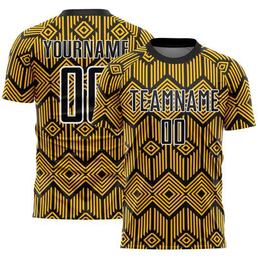 Custom Gold Black-White Abstract Geometric Shapes Sublimation Soccer Uniform Jersey - Main View